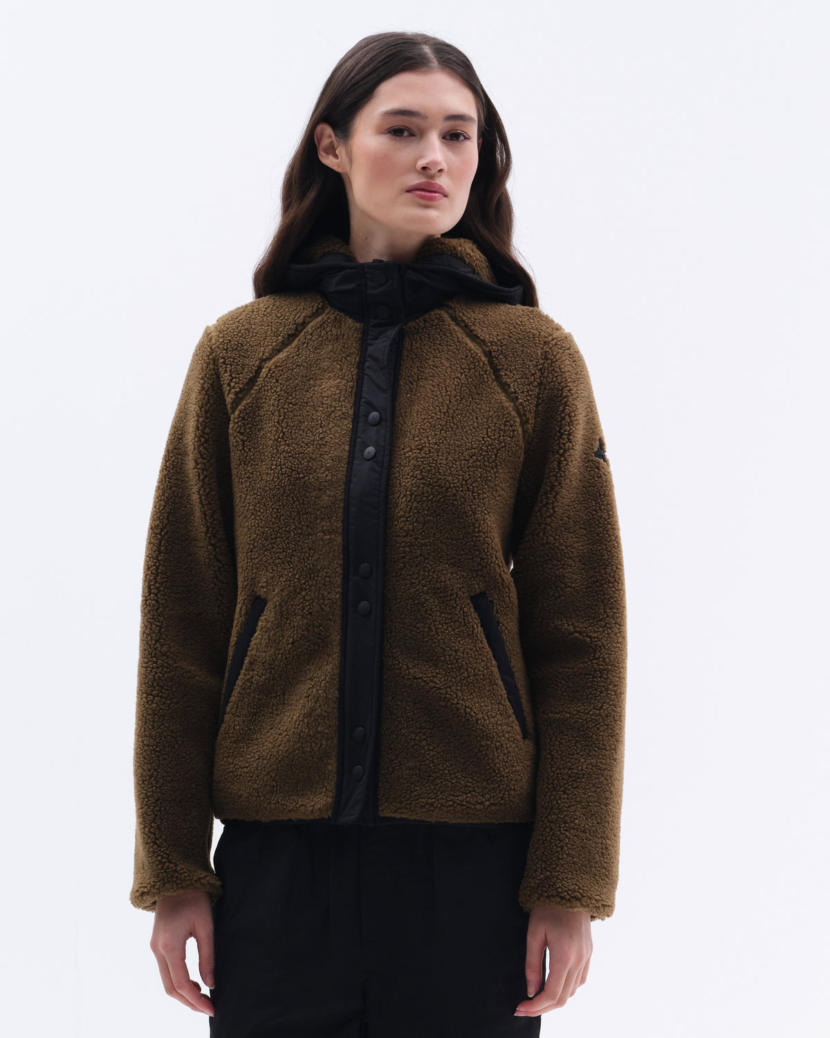 Model image - Hooded sherpa jacket Female - Black