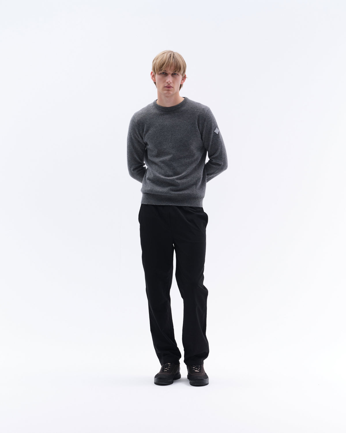 Model image - Tonal Fine Cashmere Logo Crew Sweater Male - Navy