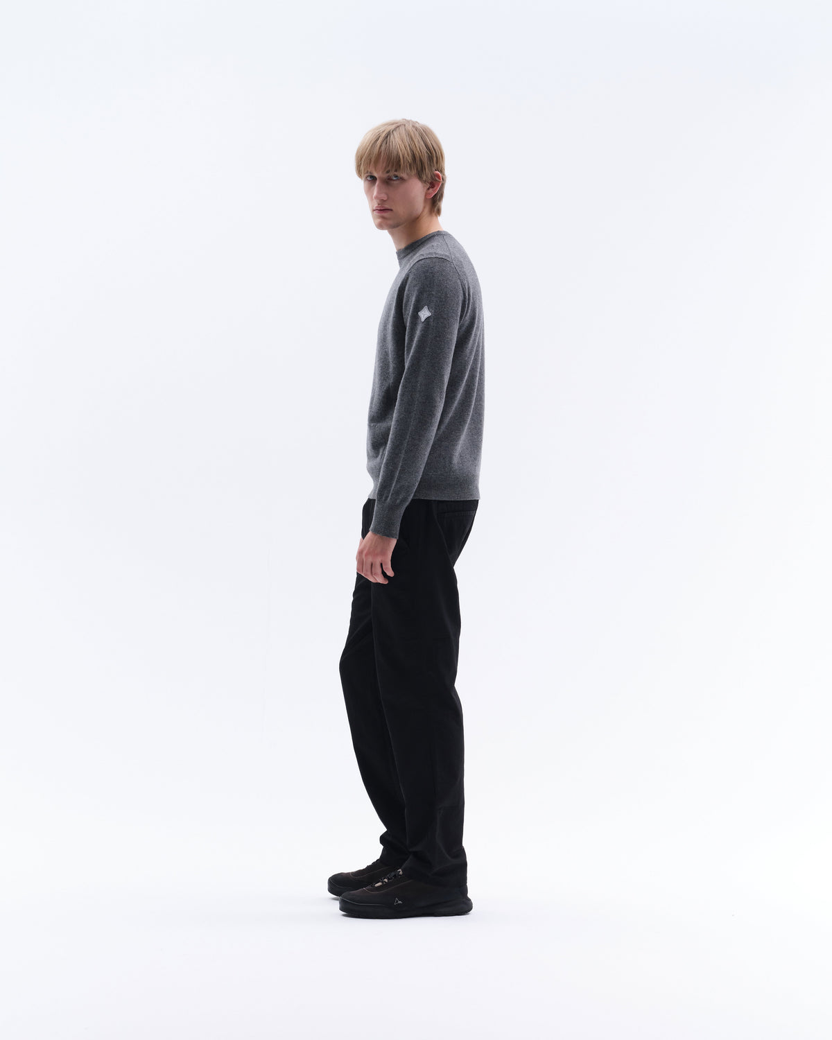 Model image - Tonal Fine Cashmere Logo Crew Sweater Male - Navy