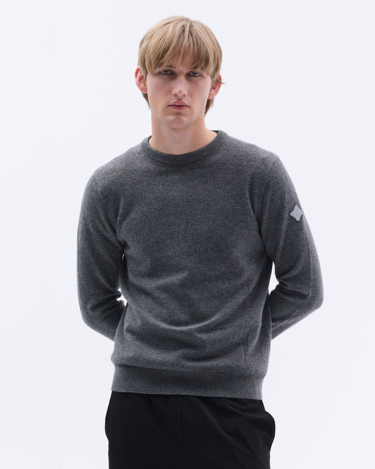 Model image - Tonal Fine Cashmere Logo Crew Sweater Male - Navy