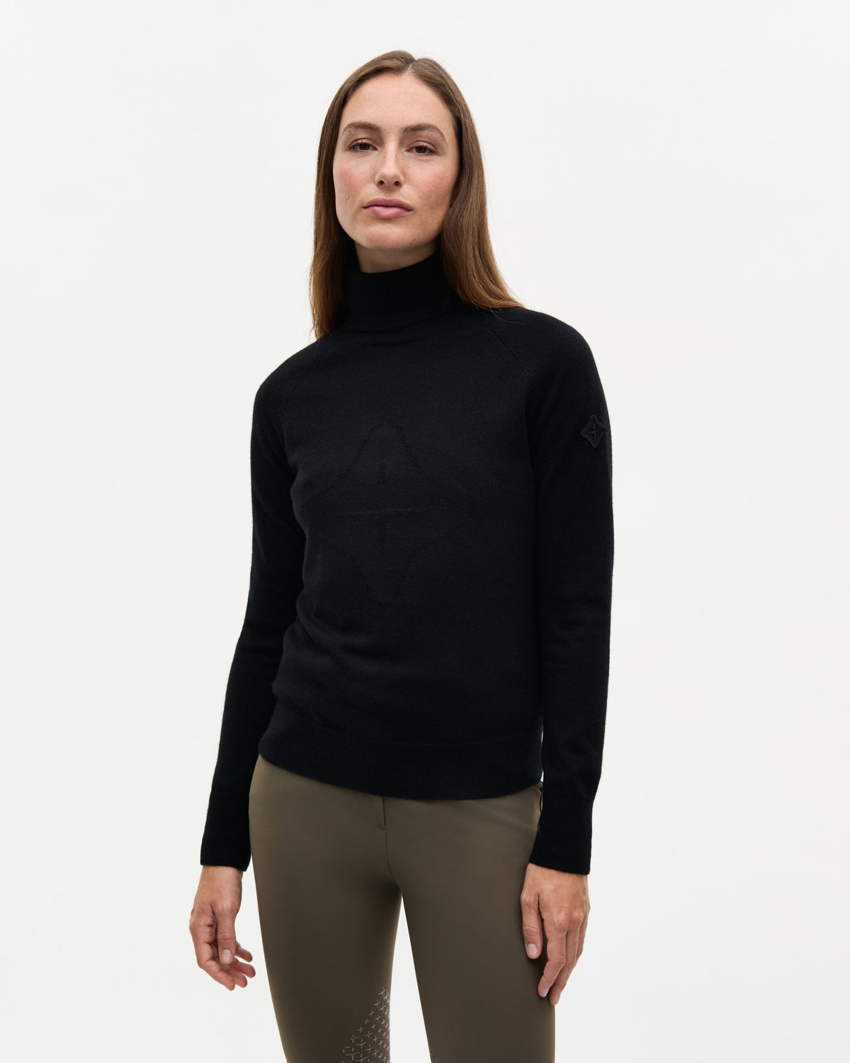 Model image - Tonal Fine Cashmere Logo Turtleneck Female - Light Grey