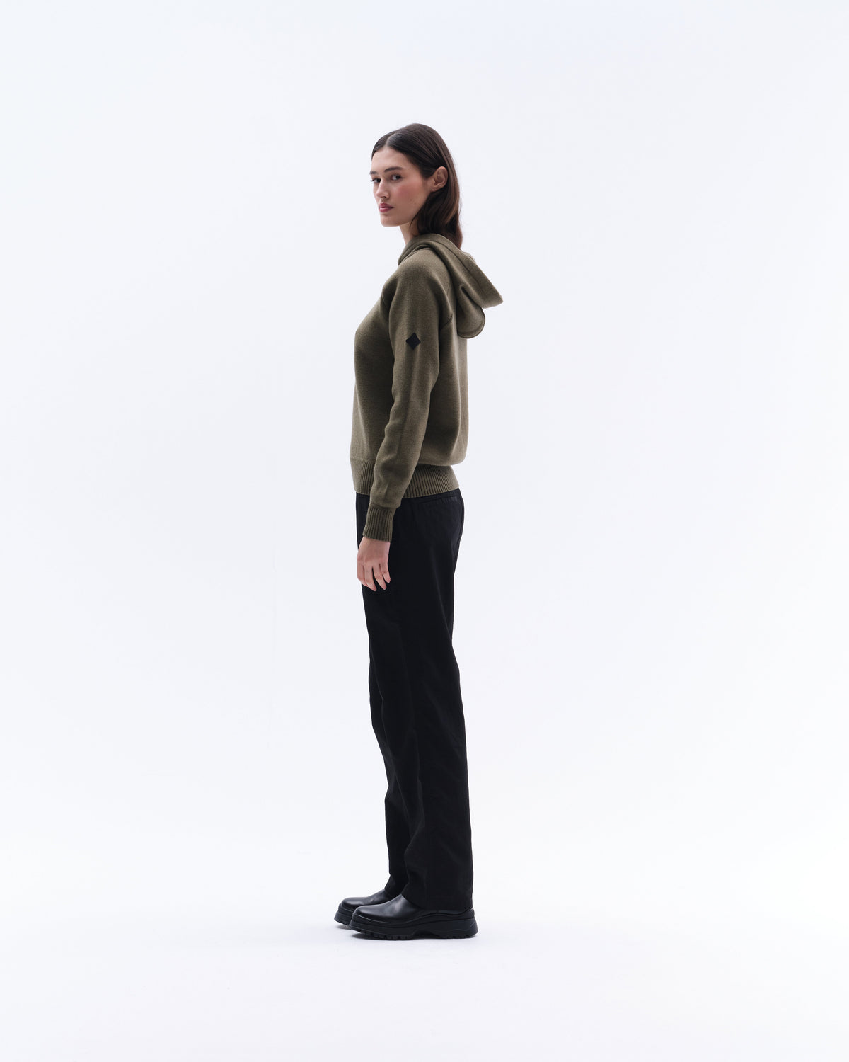Model image - Loose Fit Extra Fine Merino Hoodie Female - Bordeaux